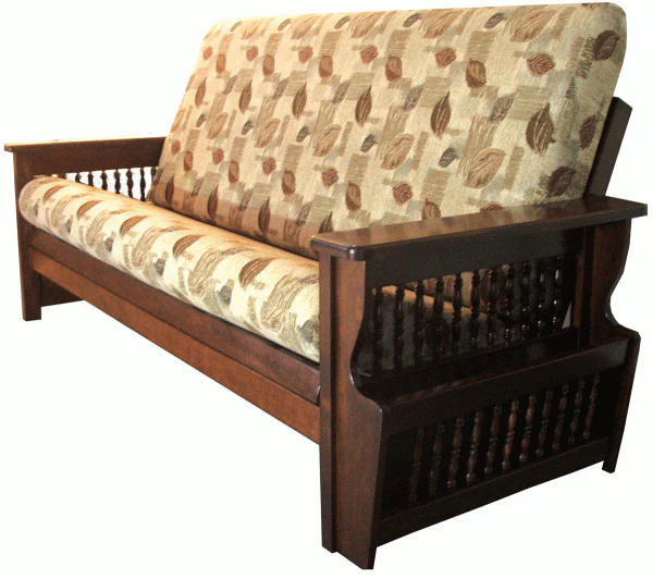 Solid Wood Spindle Style Full Size Futon Sofa with Mattress