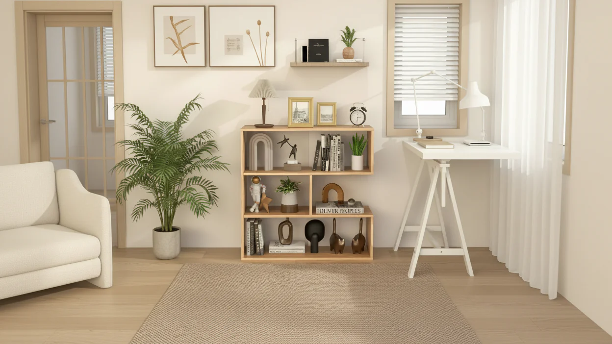 3-Shelf Concave/Convex Bookshelf Room Organizer with Anti-Toppling Device Freestanding
