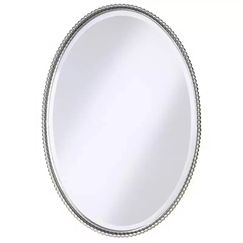 Uttermost Oval Vanity Decorative Wall Mirror Beveled Glass Brushed Nickel Metal Frame 22 Wide for Bathroom Bedroom Living Room