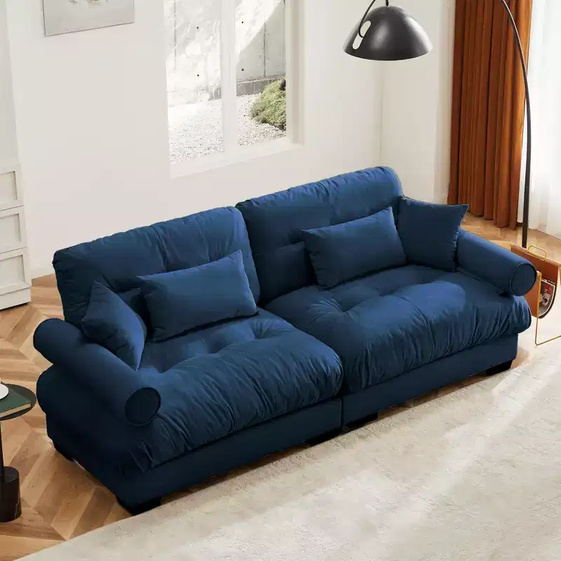 93.7 Modern 2 Seat Velvet Round Arm Sofa with Pillows