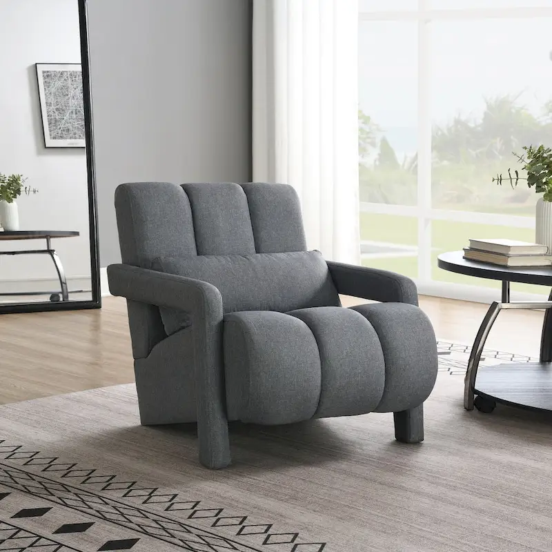 Modern Linen Upholstered Accent Chair with 1 Pillow, Set of 1