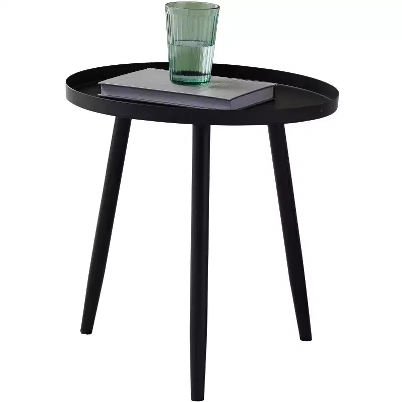 Kings Brand Furniture Whelan Round Metal Side Accent End Table, Nightstand Accent Table, Black