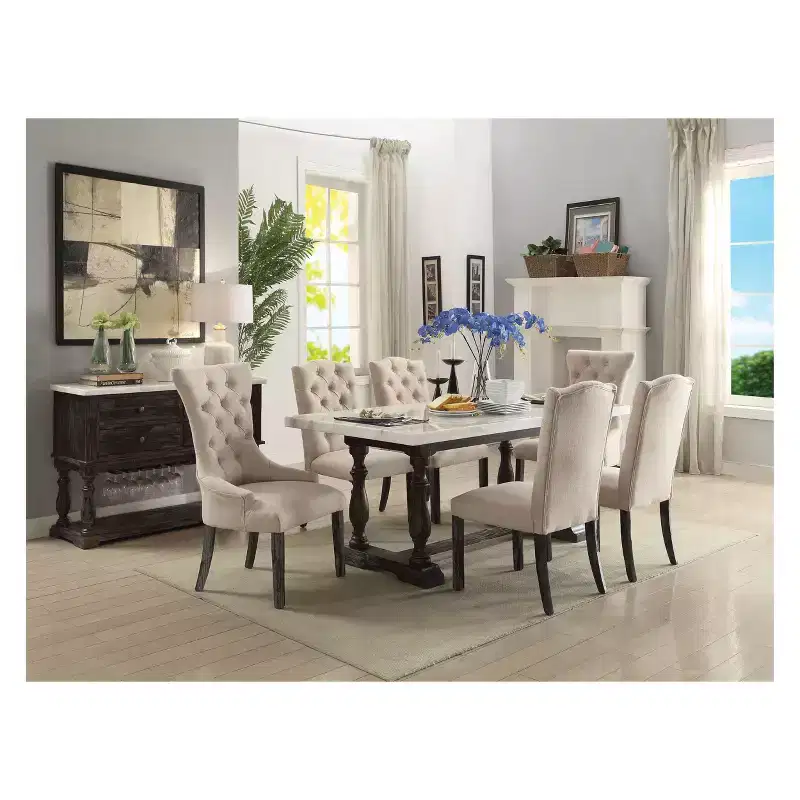 Dining Table White Marble/Espresso Brown