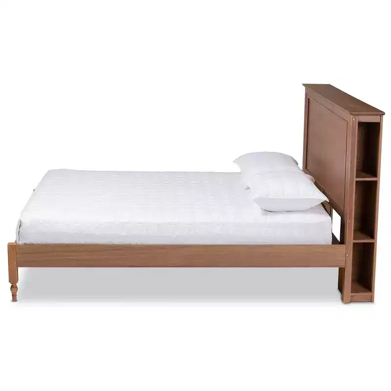 Danielle Wood Platform Storage Bed with Built-In Shelves Ash Walnut - Baxton Studio