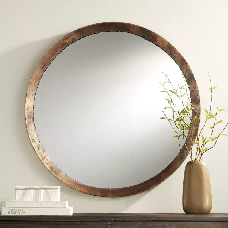 Uttermost Tortin Round Vanity Decorative Wall Mirror Rustic Hammered Jagged Metal Frame 34 Wide for Bathroom Bedroom Living Room Office Home Entryway
