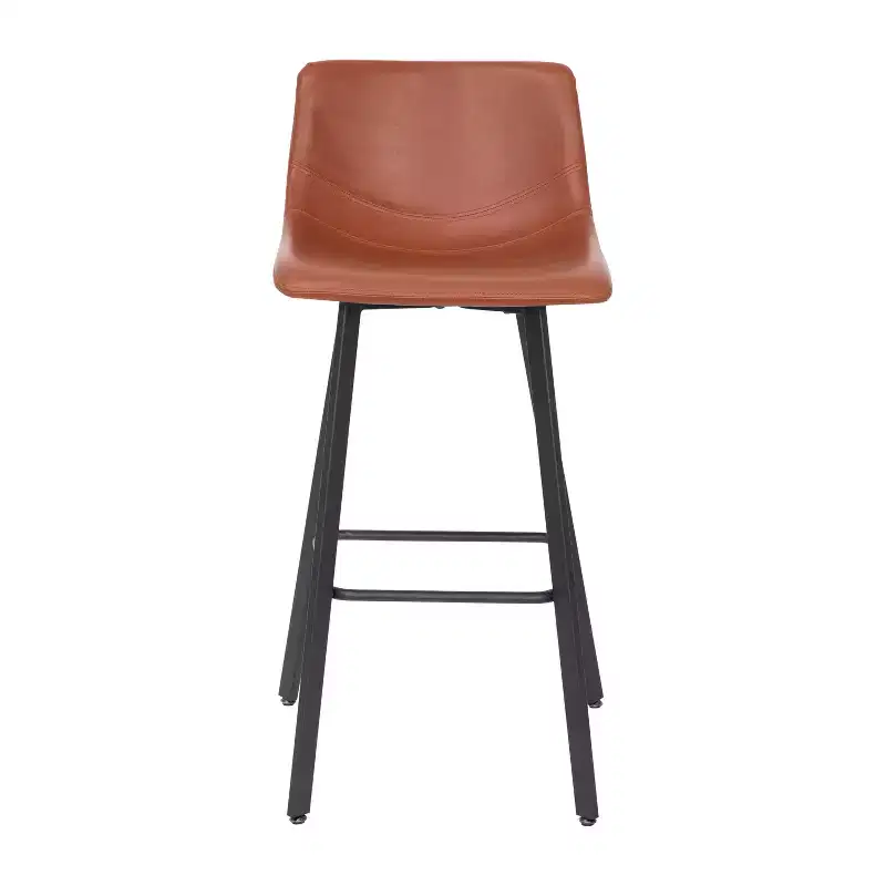 Merrick Lane Set of 2 Modern Upholstered Stools with Contoured, Low Back Bucket Seats and Iron Frames