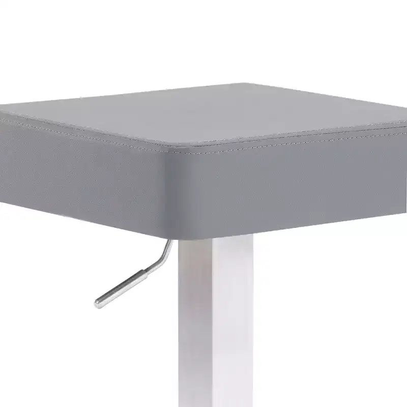 Kaylee Adjustable Faux Leather Metal Swivel Barstool: Brushed Stainless Steel, Footrest - Armen Living