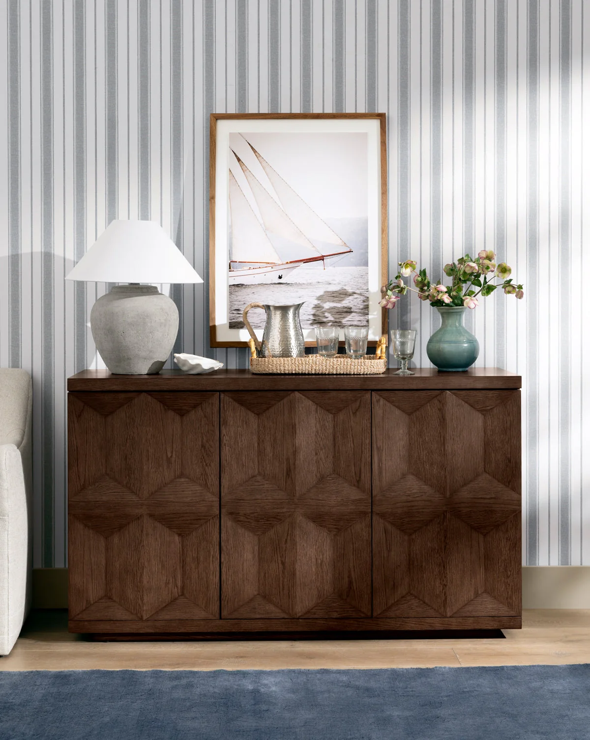 Modern Wood Sideboard with 3-Door Storage & Clean Lines for Living Room
