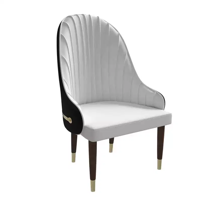 High-Back Dining Chair - Leather Upholstery with Ripple Back Design, Rubberwood Frame and Gold Accents