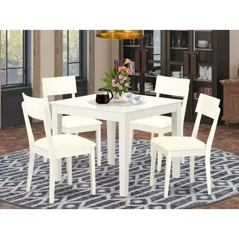 5 Piece Dinette Set - Table & 4 Chairs - Linen White Finish - Kitchen Dining Room Set