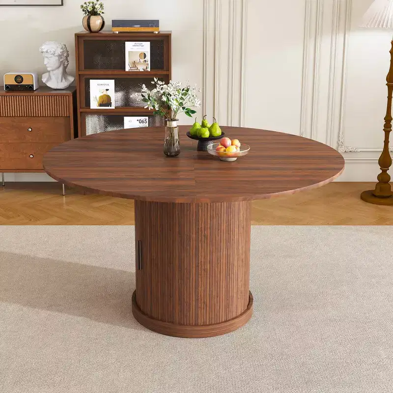 JVNOXK 59-inch extendable oval dining table with two-tier storage, seats 4-6 people, includes base, suitable for dining rooms and living rooms, walnut