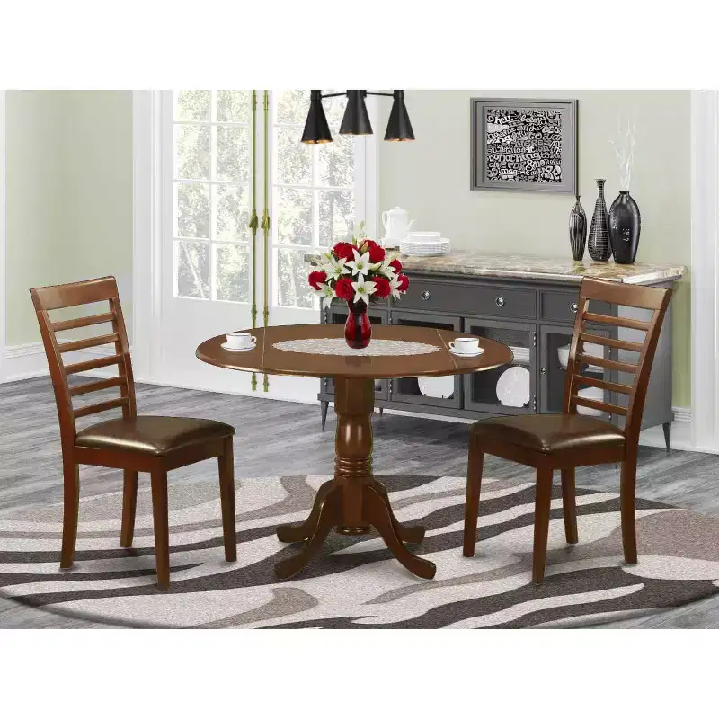 Dinette Set 5 Piece Round Table & Chairs - Kitchen Dining Room Set Mahogany Finish