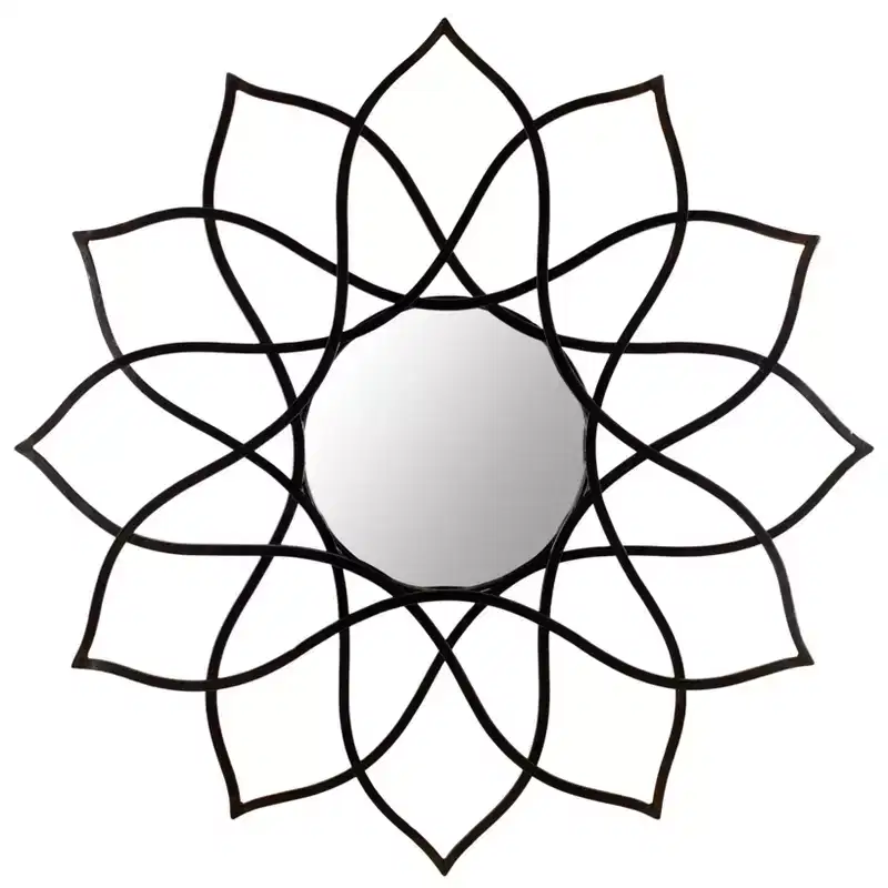 36 x 36 in. Flower Decorative Wall Mirror, Black Iron and Wood Frame