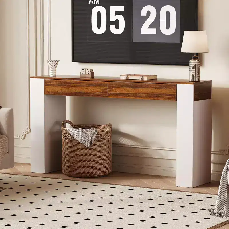Entryway Table with 2 Drawers, Narrow Console Sofa Table with Storage Slim Hallway Accent Furniture Slim Console Table