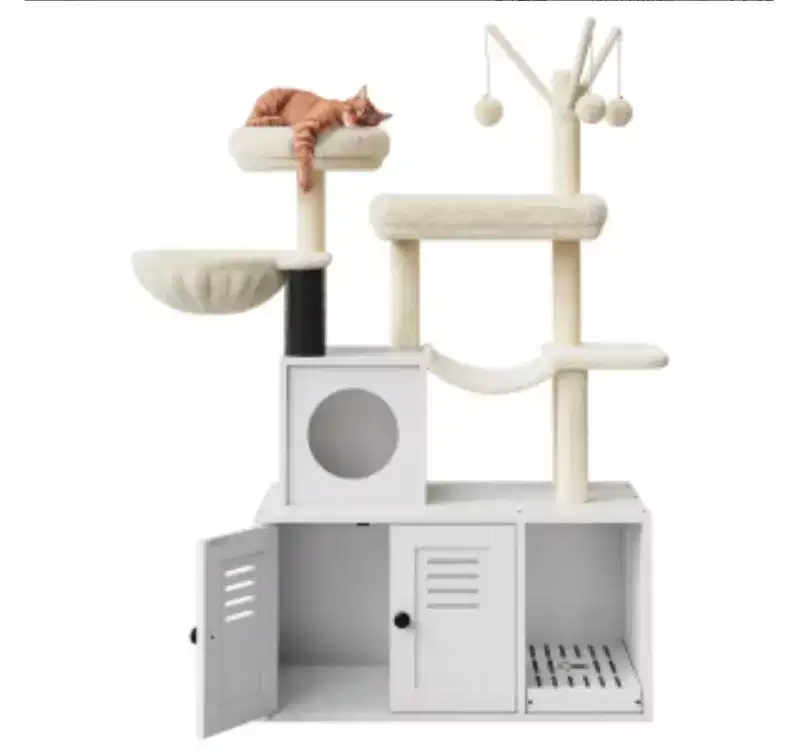 Cat Litter Box Cabinet with Cat Tree (PB Board + Plush)