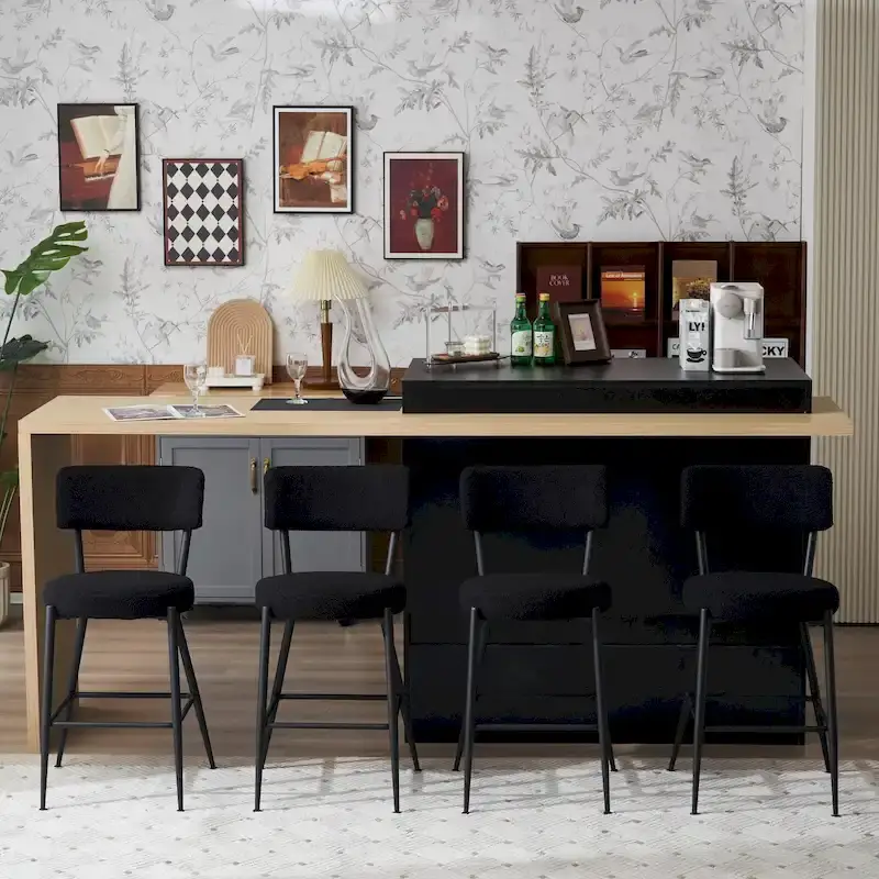 Set of 2/Set of 4 Modern Teddy Fabric Upholstered Bar Stools with Metal Base