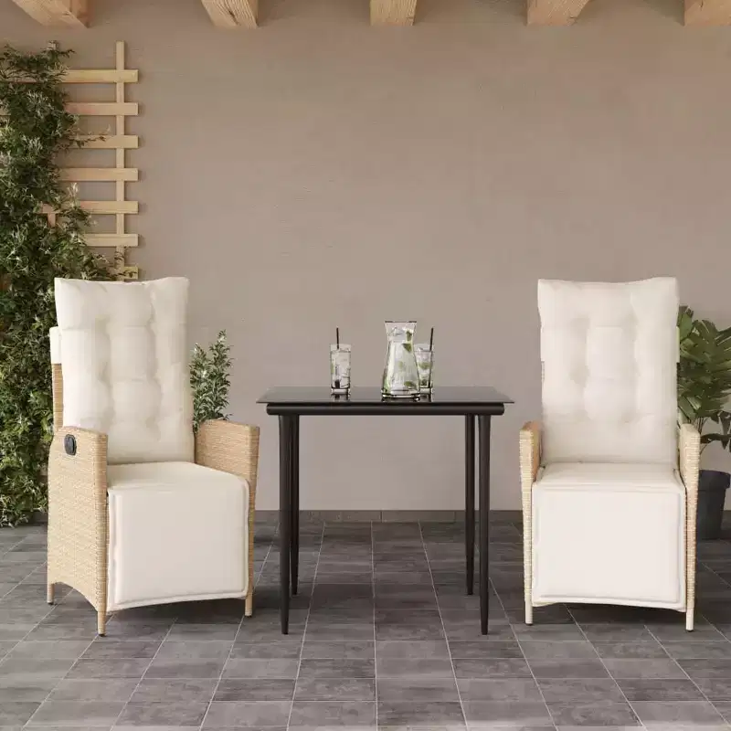 vidaXL Patio Dining Set with Cushions in Poly Rattan