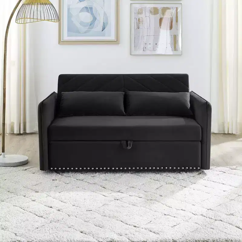 MAYEERTY Sleeper Sofa Bed with USB, 3-in-1 Adjustable Pull-Out Bed & Side Pocket (Velvet)