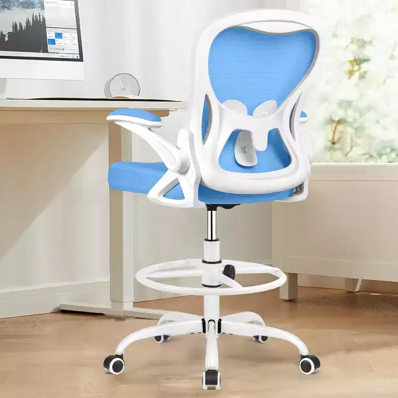 Tall Ergonomic Standing Desk Chair with Lumbar Support, Swivel Task Chair, Blue