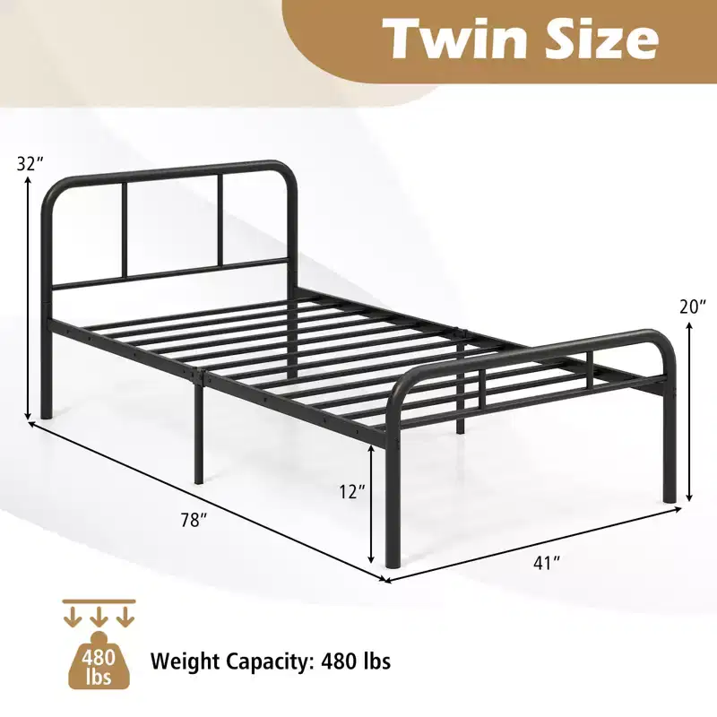 Costway Twin Size Metal Bed Frame Heavy Duty Mattress Foundation Under Bed Storage