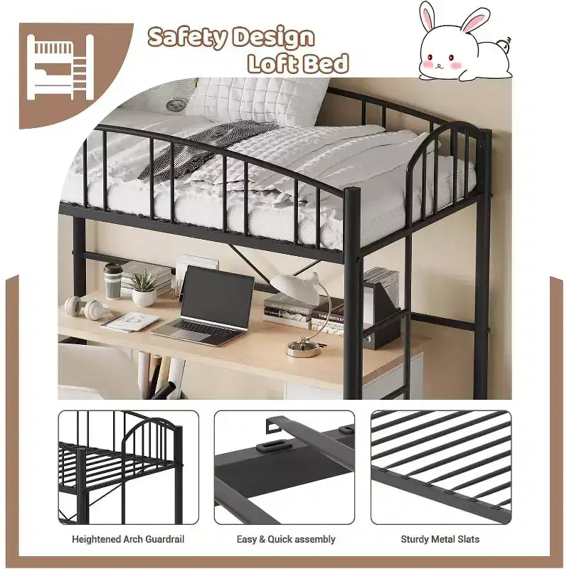 Twin Loft Bed - Space-Saving with Safety Rail