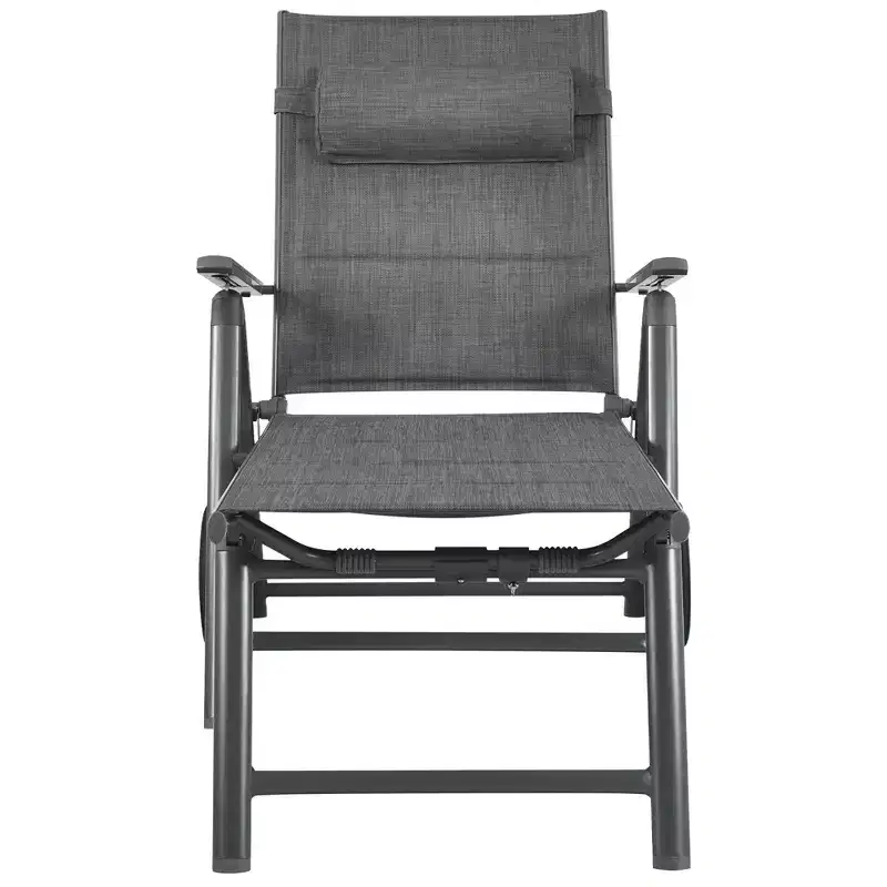 Costway Patio Reclining Chaise Lounge Padded Chair Aluminum Adjust Neck Pillow