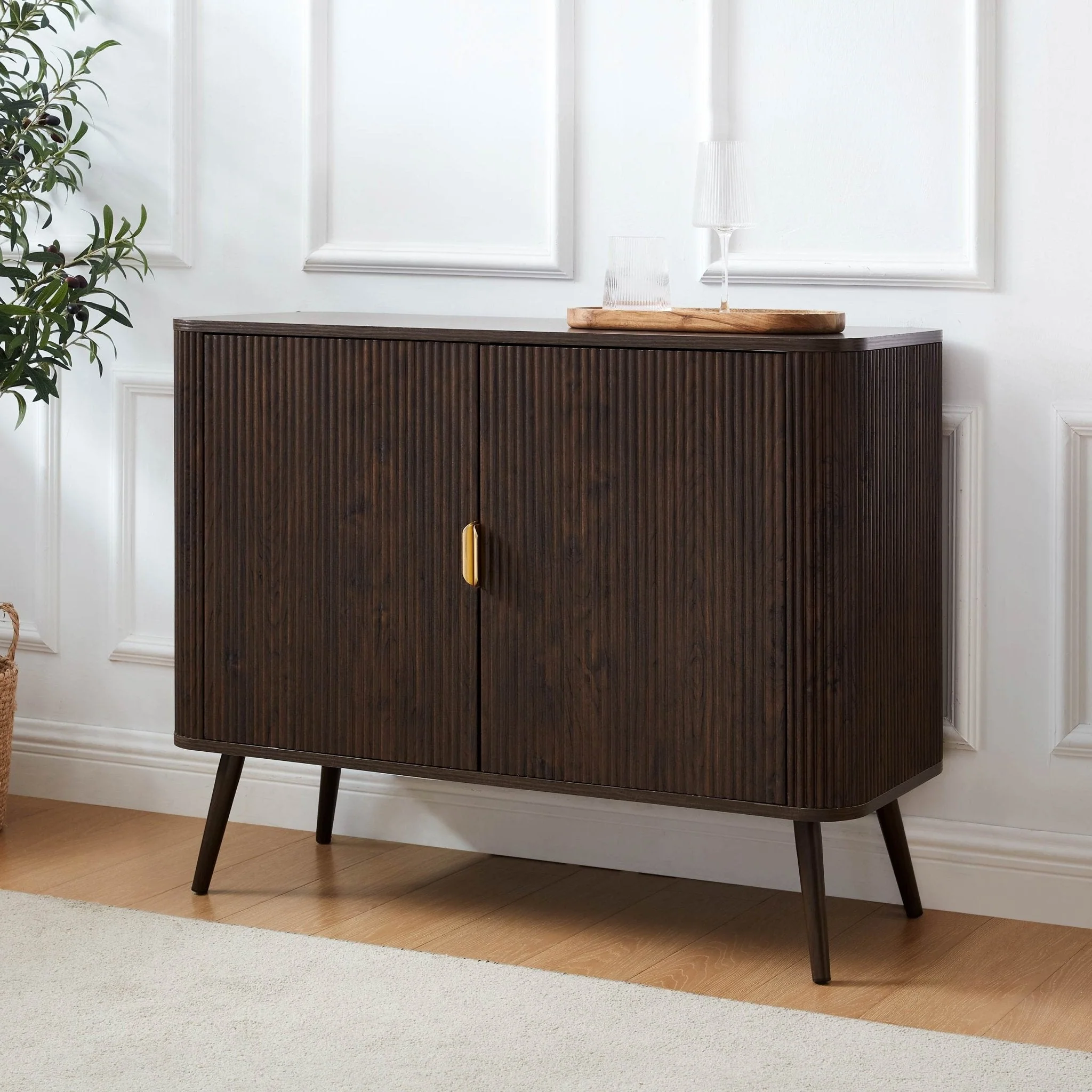 Contemporary Walnut Wood Effect Sideboard with 2 Doors for Living Room