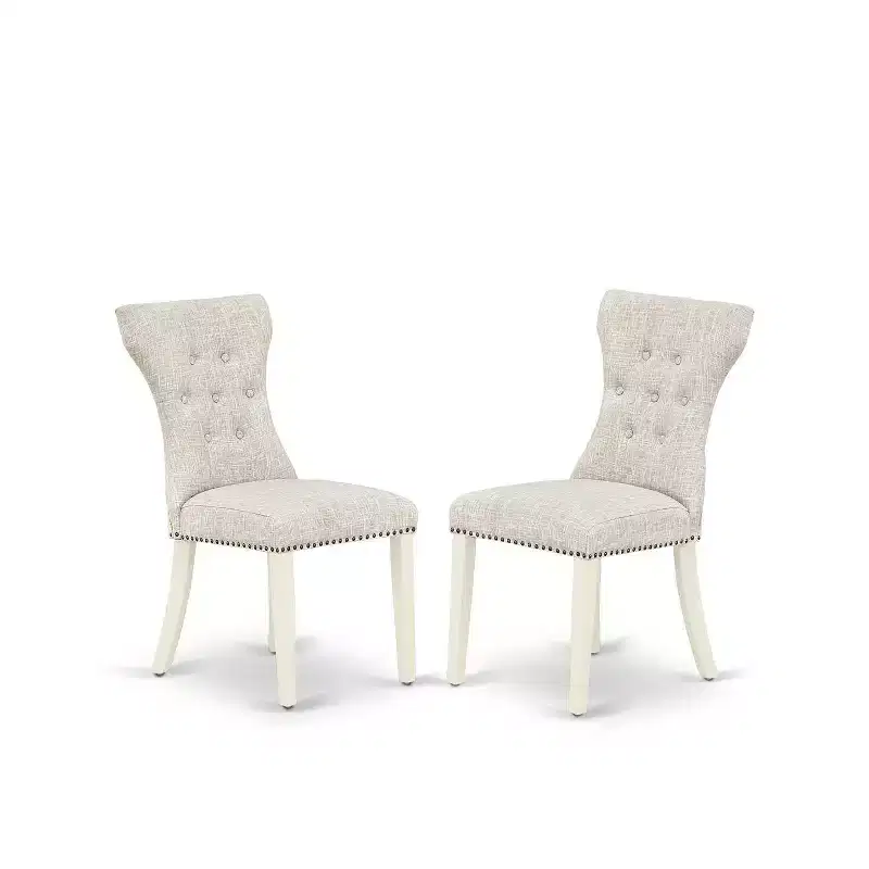 Linen White Oval Extension Dining Table Set, Upholstered Parson Chairs, Seats 6, 7-Piece