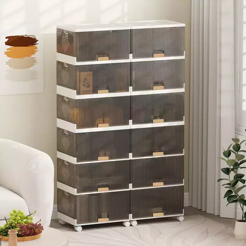 6-Cube Stackable Storage Bins – Foldable Shoe Boxes with Detachable Wheels