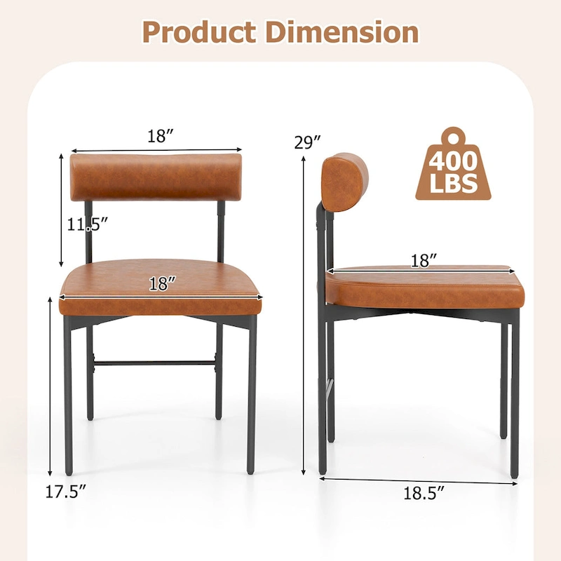Gymax Dining Chair Set of 2 Faux Leather Upholstered Kitchen Side