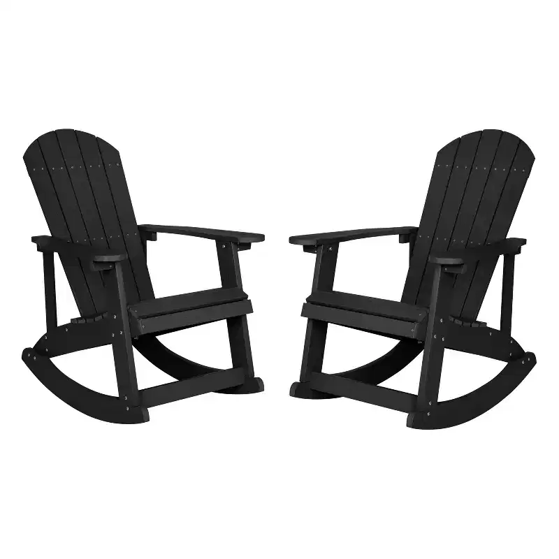 Emma and Oliver Set of 2 Marcy Classic All-Weather Poly Resin Rocking Adirondack Chairs with Stainless Steel Hardware for Year Round Use
