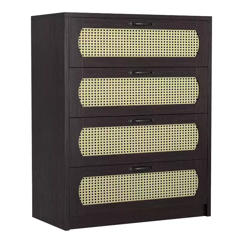 Summertree Transitional Faux Rattan Webbed 4 Drawer Chest Espresso - miBasics: Boho-Style, Resort Feel, Space-Saving Design