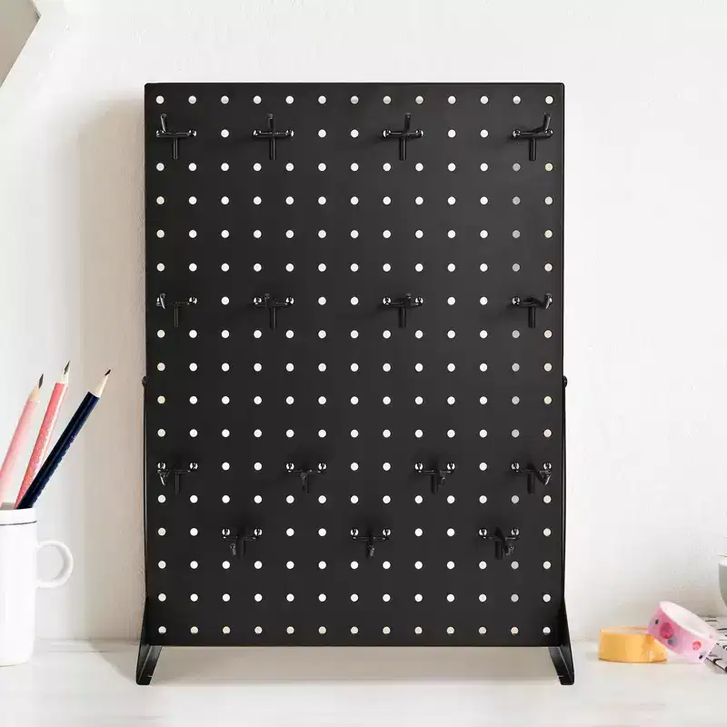 Pegboard Display Stand, 17 x 13 Inch Tabletop Pegboard Display Stand with 30 Hooks, Thickened Cold-Rolled Steel Peg Board Panel, Black (2 PCS)