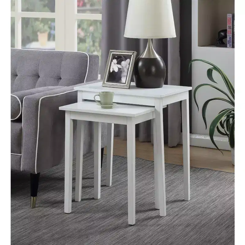 Belmont Three Tier End Table with Hidden Storage Drawer, Open Shelves and Nickel Knob Perfect for Organizing Accessories