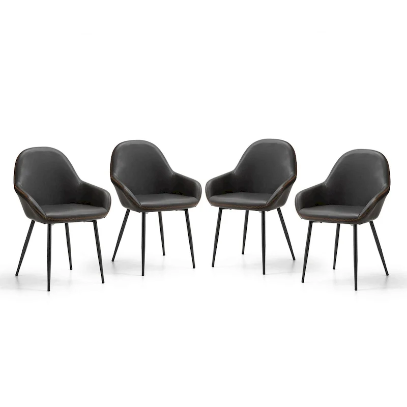 Glitzhome Set of 4 Mid-Century Leatherette Stitched Dining Accent Armchairs