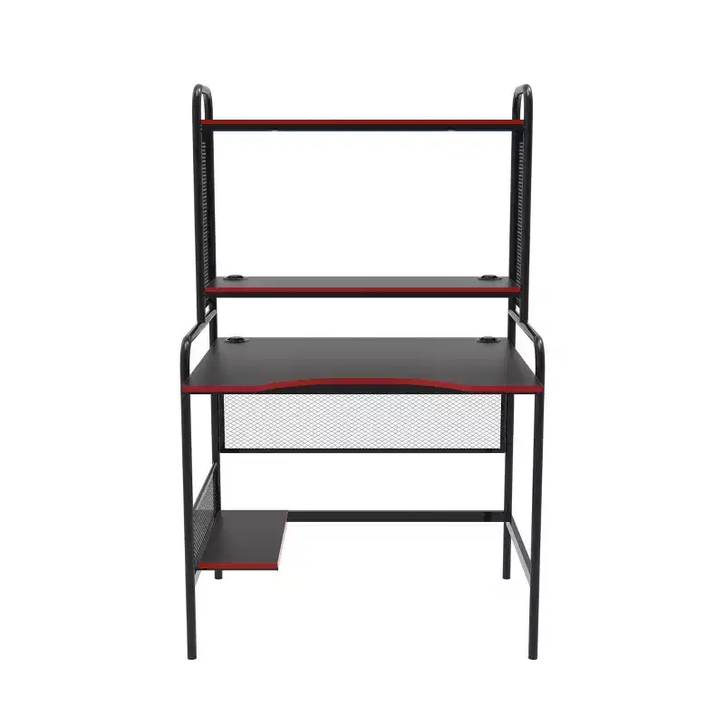 Mesh and Wood Gaming Desk with Open Storage Shelf – 57.5