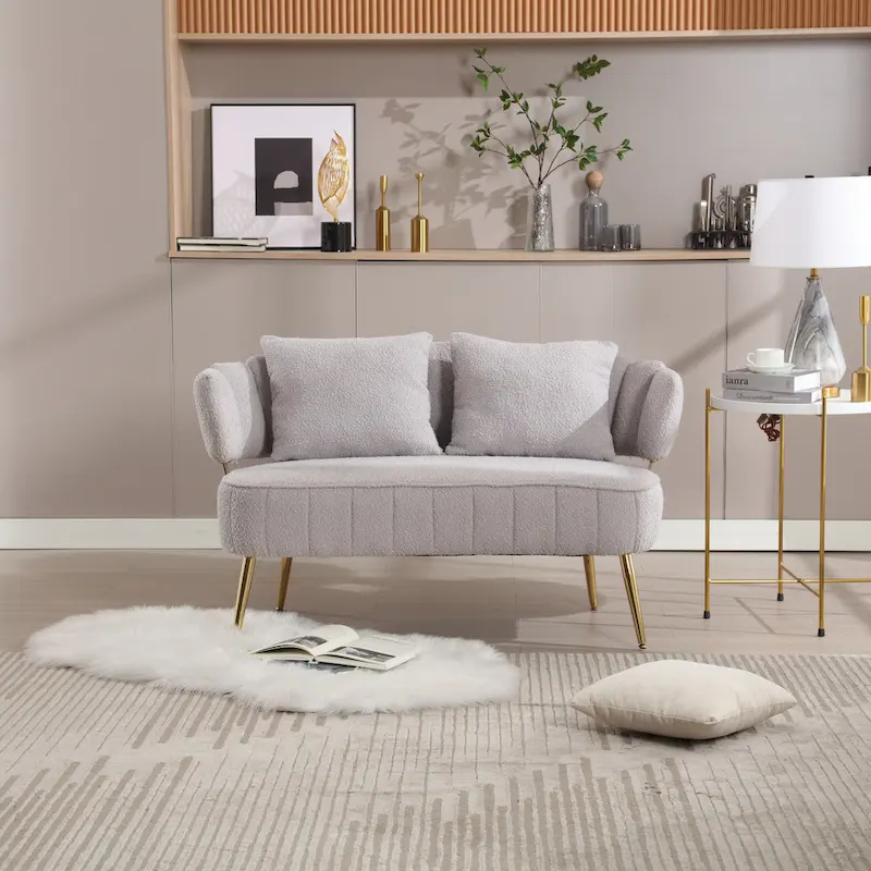 Modern Upholstered Armsofa Tufted Sofa with Metal Frame