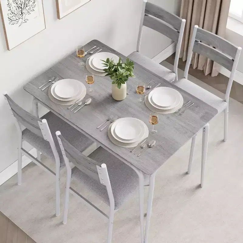 GustoWave 5 Piece Dining Table Set, with 4 Upholstered Chairs
