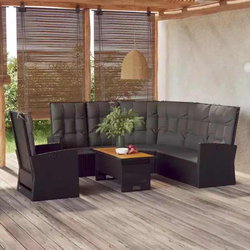 vidaXL Patio Furniture Set 3 Piece Sectional Sofa with Cushions Poly Rattan