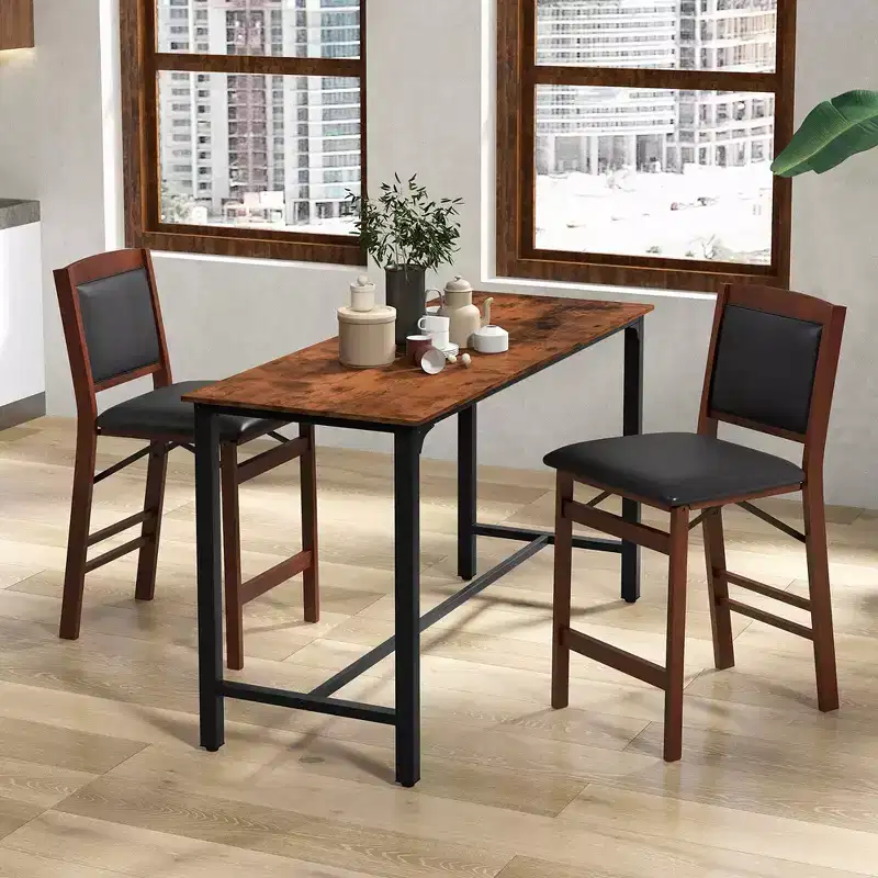 Costway Set of 2 Counter Height Chairs w/ Rubber Wood Legs Padded Seat & Backrest
