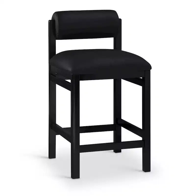 Vegan Leather Upholstered Counter Stool, Art Deco Design, Black