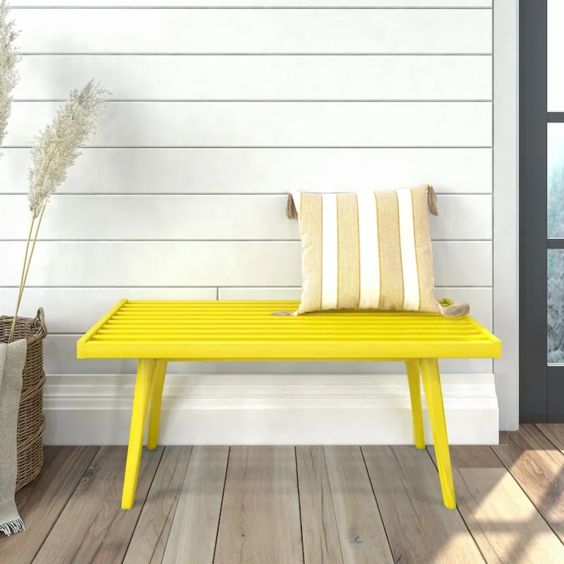 Plank and Beam Mid Century Single Wood Entryway Bench - 41.3 L x 16.5 W x 17.5 H