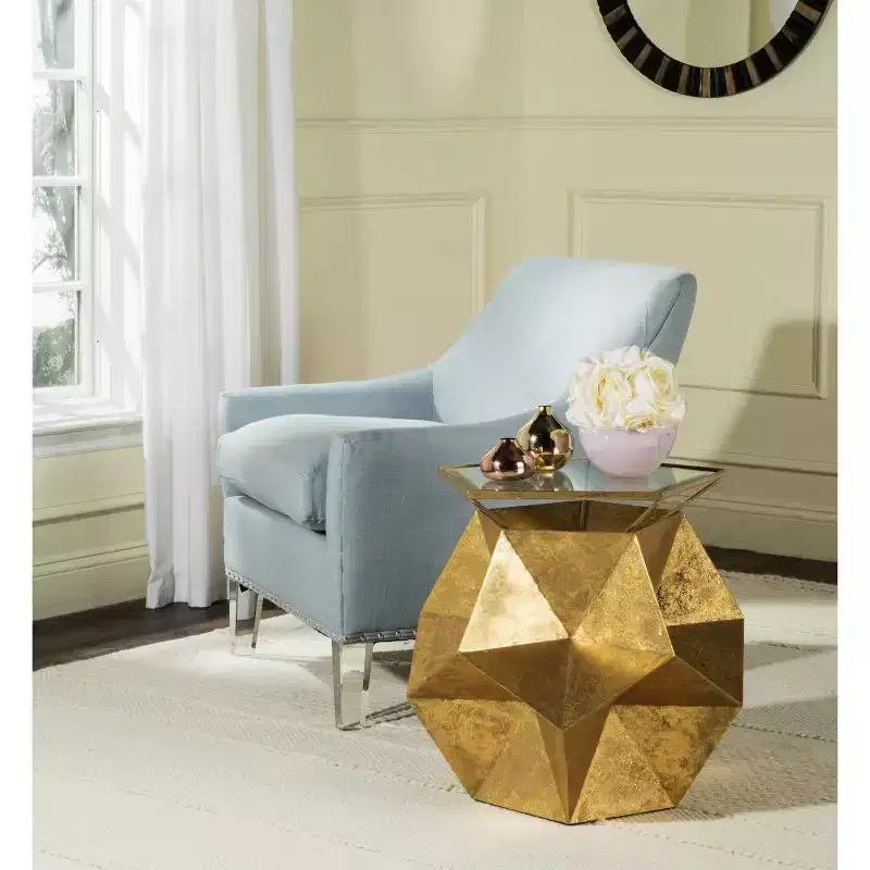 Sculptural Gold Side Table Geometric Design