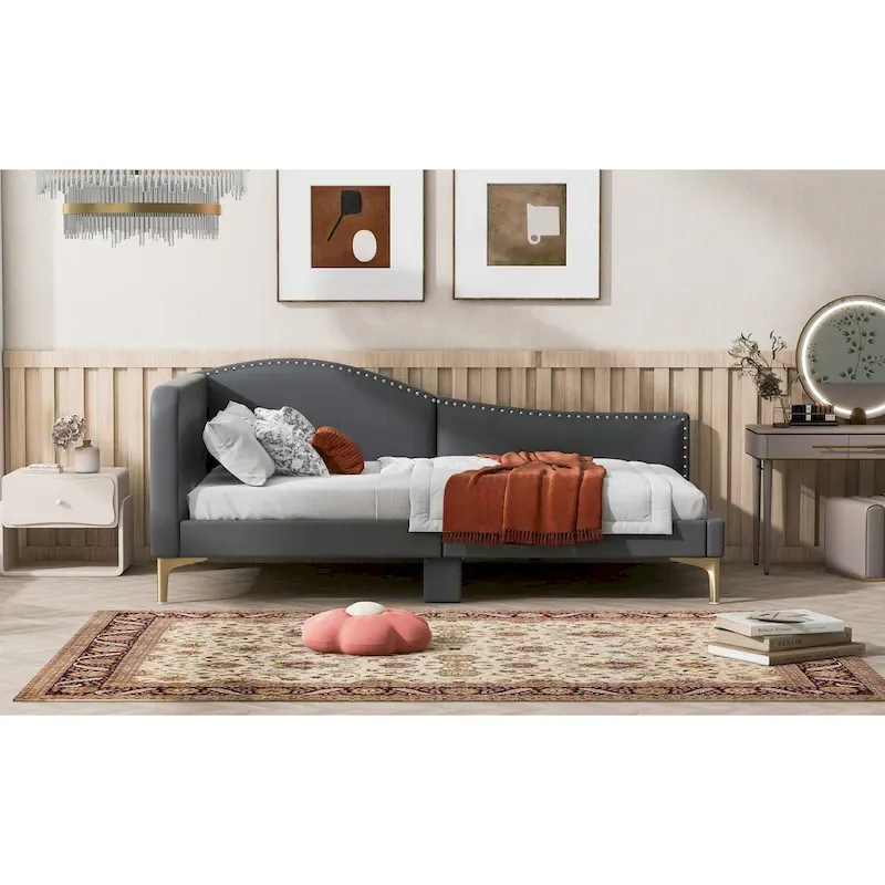 Upholstered Daybed with Guardrail and Headboard