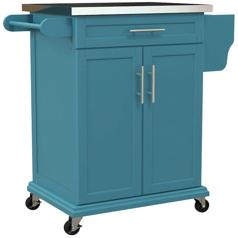 Kitchen Island on Wheels, Rolling Kitchen Cart with Stainless Steel Countertop, Drawer, Gray