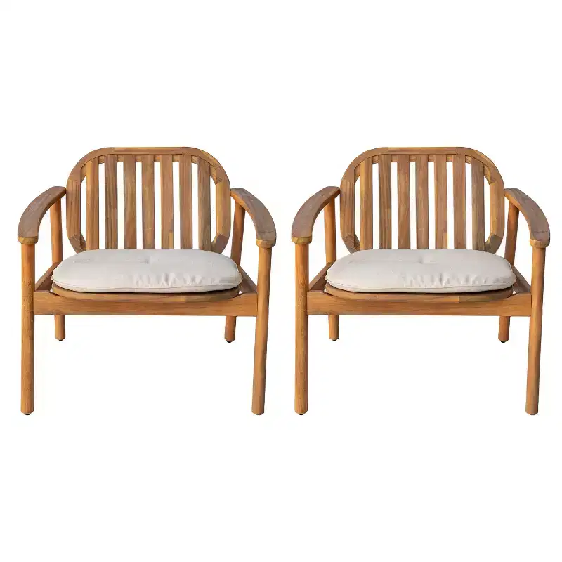 Christopher Knight Home Vickers Outdoor Acacia Wood Club Chairs with Cushions (Set of 2)