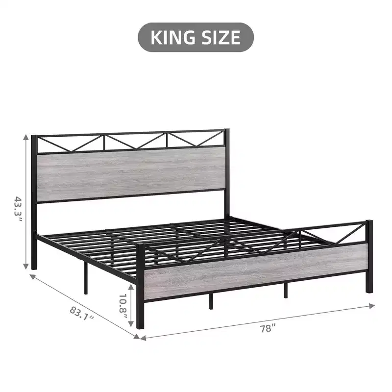 King Size Metal Platform Bed Frame with Headboard & Footboard, 1000 lbs, No Noise