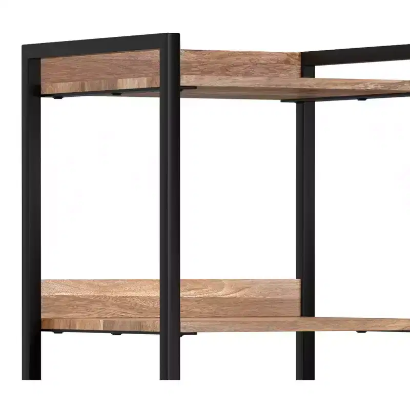 Paola SOLID MANGO WOOD 74 inch x 20 inch Modern Industrial Narrow Bookshelf with Cabinet in Natural