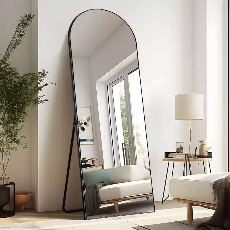 25 In W X 63 In H Oversized Arch Wood Full Length Black Wall Mounted Standing Mirror Floor Mirror