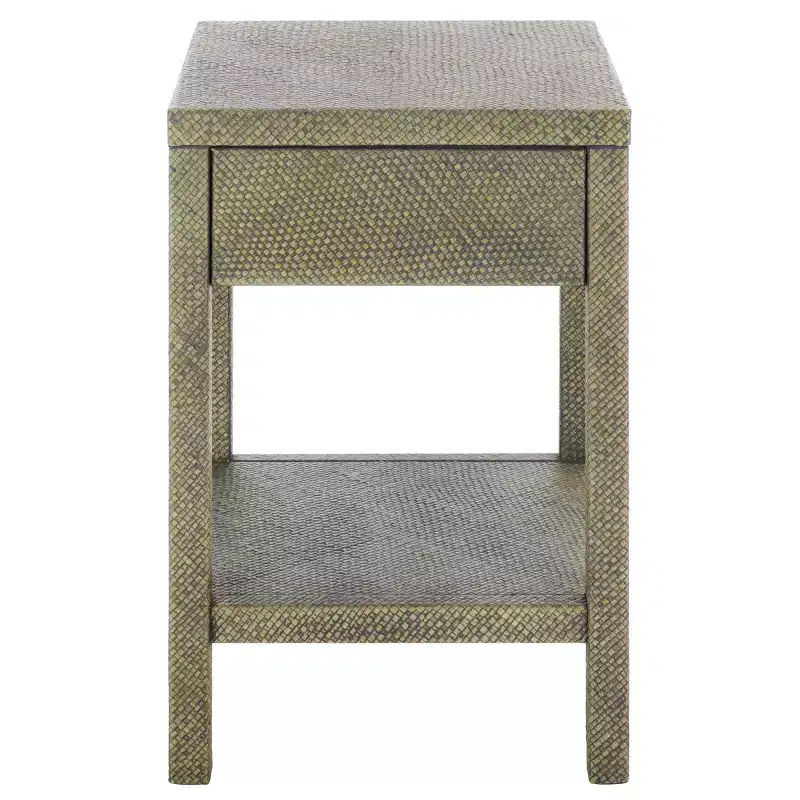 1-Drawer 1-Shelf Water Hyacinth Accent Table, Natural Finish, 16.94 lbs Capacity